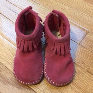 Minnetonka pink suede booties